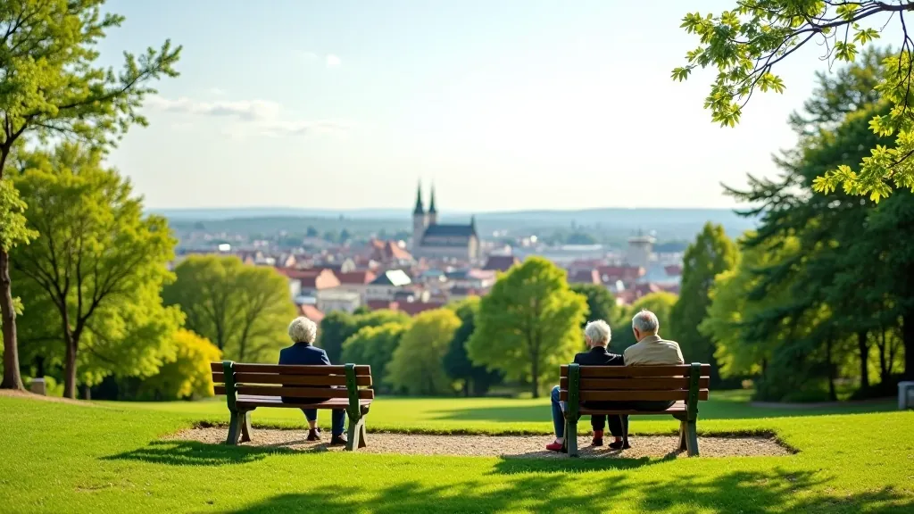 Elevated viewpoint in Letná park overlooking Prague city skyline