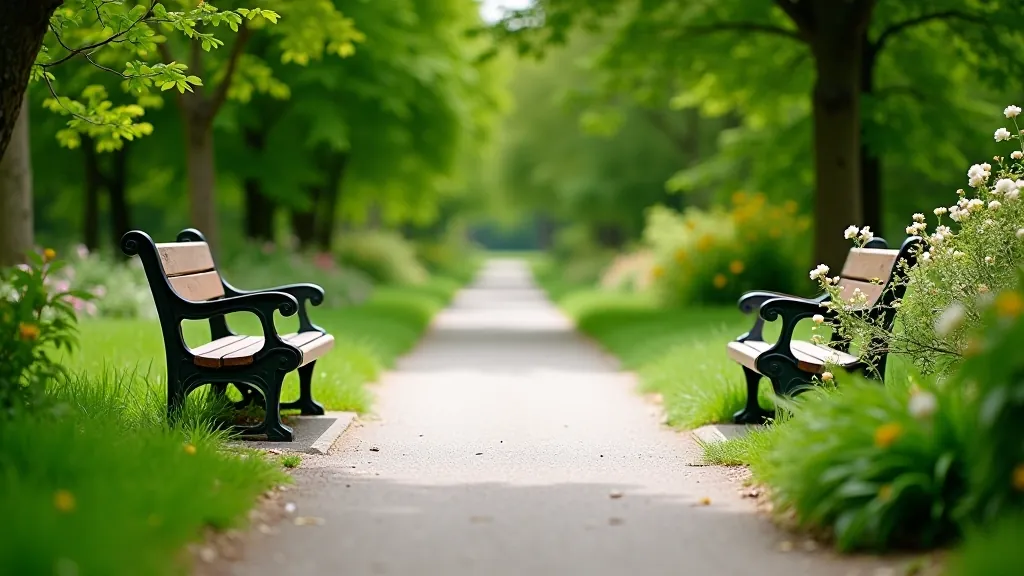 Well-maintained accessible park pathway with benches and clear walking routes
