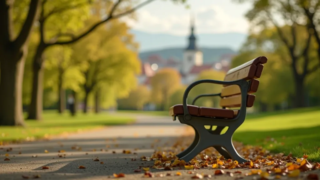 Accessible bench with backrest overlooking Prague from Letná Park viewpoint